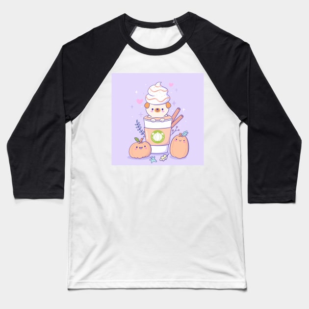 Pugkin Spice Latte Baseball T-Shirt by esturgeo